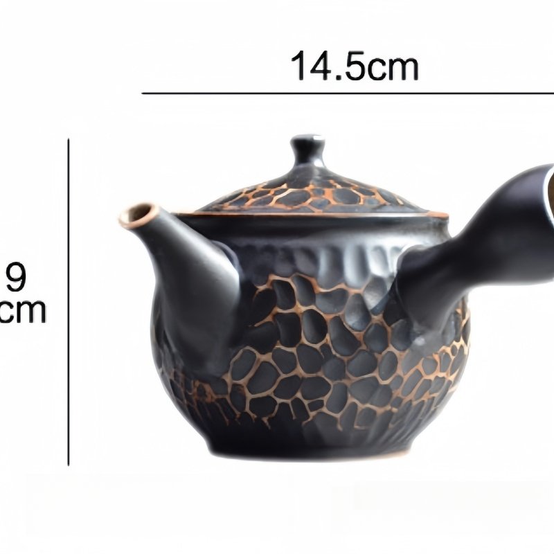 Black And White Hammered Rough Pottery Japanese Side Handle Tea Kettle Black And White Hammered Rough Pottery Japanese Side Handle Tea Kettle