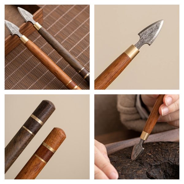 Blackwood And Rosewood Alloy Antique Chinese Pu Erh Tea Cake Knife Needle