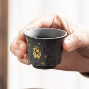 Blessing Theme Ceramic Gong Fu Cha Tea Ceremony Set With Wooden Storage Box Tray