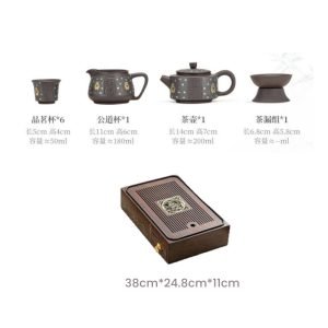 Blessing Theme Ceramic Gong Fu Cha Tea Ceremony Set With Wooden Storage Box Tray