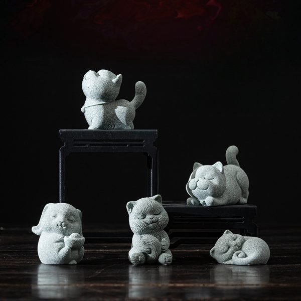 Blue Sandstone Chinese Traditional Handmade Cute Tea Pet Yixing Cat