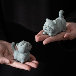 Blue Sandstone Chinese Traditional Handmade Cute Tea Pet Yixing Cat