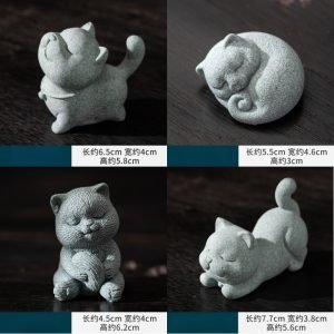 Blue Sandstone Chinese Traditional Handmade Cute Tea Pet Yixing Cat