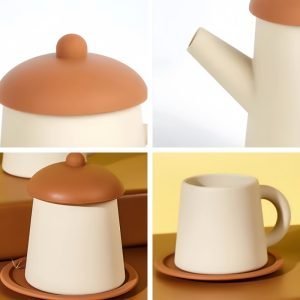 Brown And White Silicone Kid Afternoon Tea Set For Little Girls And Boys