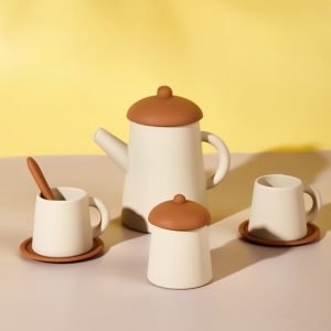 Brown And White Silicone Kid Afternoon Tea Set For Little Girls And Boys