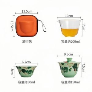 Ceramic Hand Painted Watermelon Theme Portable Travel Tea Container Set Kit For Two