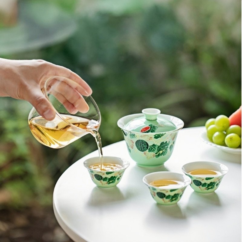 Ceramic Hand Painted Watermelon Theme Portable Travel Tea Container Set Kit For Two Ceramic Hand Painted Watermelon Theme Portable Travel Tea Container Set Kit For Two