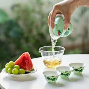 Ceramic Hand Painted Watermelon Theme Portable Travel Tea Container Set Kit For Two