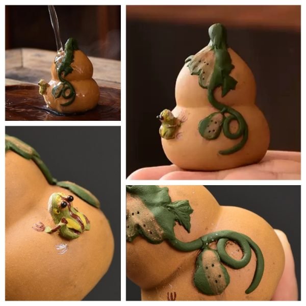 Chinese Creative Yixing Purple Clay Lucky Frog On The Gourd Spits Water Tea Pet