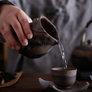 Chinese Handcraft Vintage Rough Pottery Toad Shaped Gilded Iron Rust Glaz Chahai Gongfu Tea Accessories