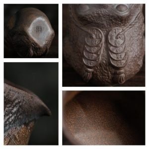 Chinese Handcraft Vintage Rough Pottery Toad Shaped Gilded Iron Rust Glaz Chahai Gongfu Tea Accessories
