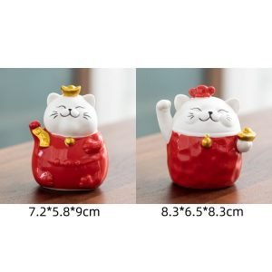 Chinese Red Lucky Fortune Ceramic Cute Fat Cat Tea Pet With Golden Bell