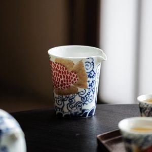 Chinese Traditional Dragon Fish And Lucky Clouds Pattern Porcelain Gongfu Tea Cha Hai For Sale