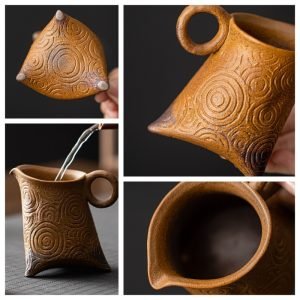 Chinese Vinage Rough Pottery Brown Glaze Auspicious Clouds Gongfu Chahai Gong Dao Bei