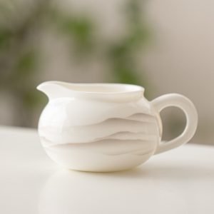 Chinese Vintage White Jade China Porcelain Traditional Distant Mountains Ink Painting Fair Cup