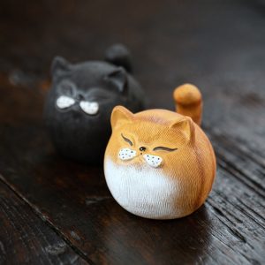 Chinese Yixing Purple Clay Cute Yellow And Black Fat Cat Tea Pet Gongfu Tea Ceremony