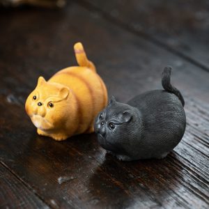 Chinese Yixing Purple Clay Cute Yellow And Black Fat Cat Tea Pet Gongfu Tea Ceremony