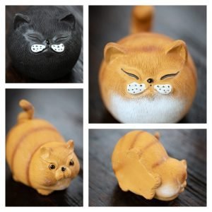 Chinese Yixing Purple Clay Cute Yellow And Black Fat Cat Tea Pet Gongfu Tea Ceremony
