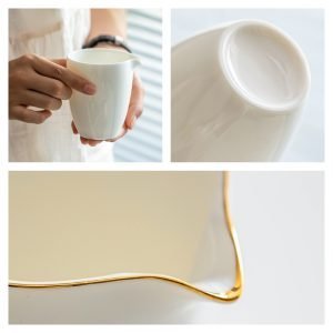 Chinese Traditional White Jade Porcelain Gilding Chahai Gong Dao Bei Gongfu Tea Accessories