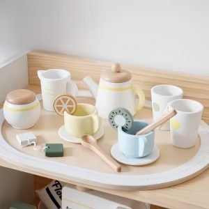 Colorful Cute Wooden Safe Pretend Afternoon Tea Party Set For Little Girls
