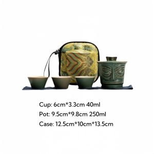 Creative Antique Sanxingdui Face Theme Ceramic Portable Travelling Tea Kit