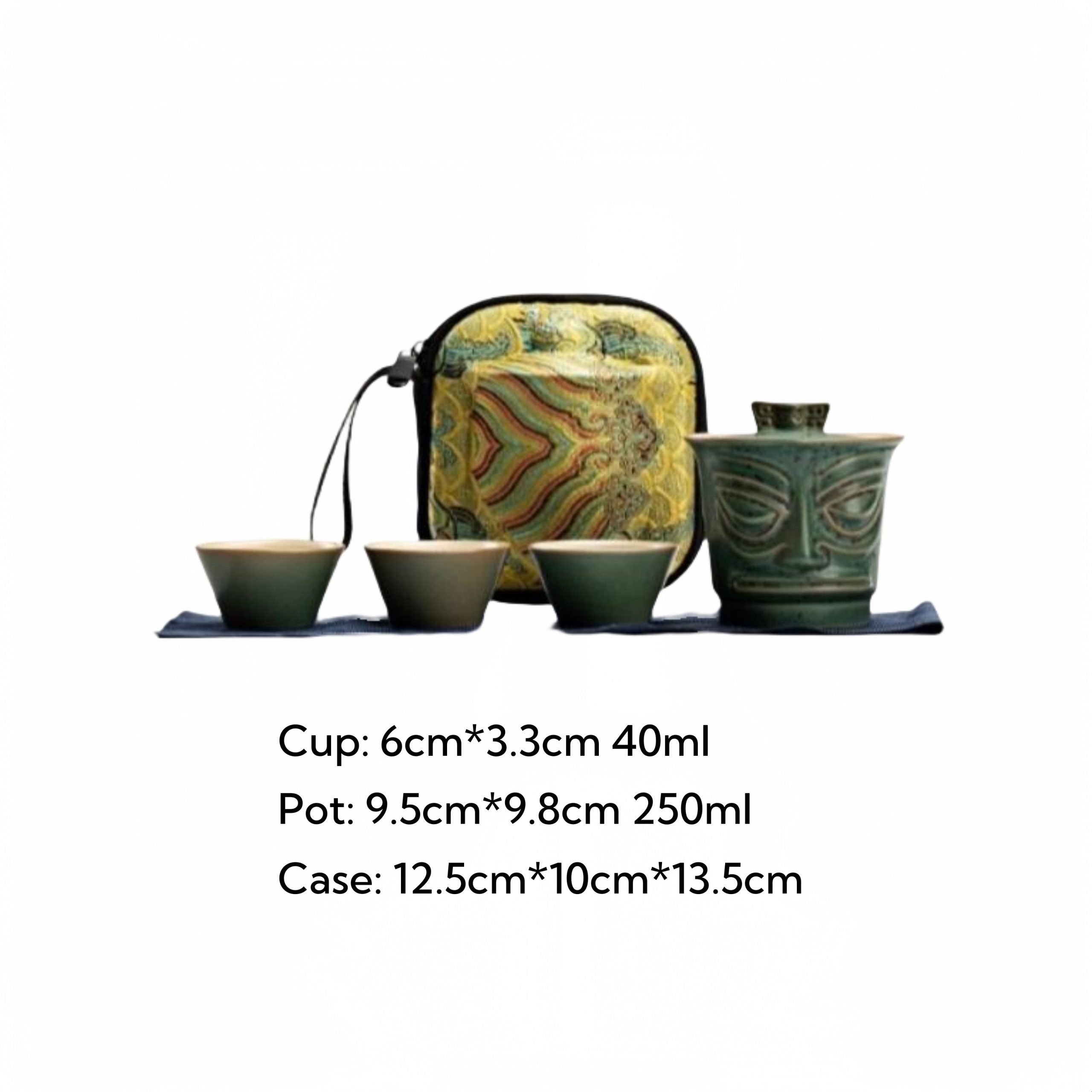 Creative Antique Sanxingdui Face Theme Ceramic Portable Travelling Tea Kit Creative Antique Sanxingdui Face Theme Ceramic Portable Travelling Tea Kit