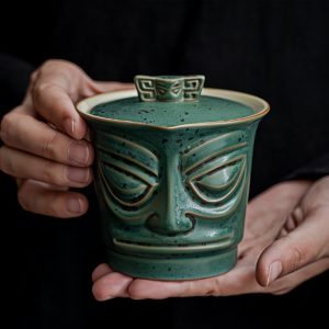Creative Antique Sanxingdui Face Theme Ceramic Portable Travelling Tea Kit
