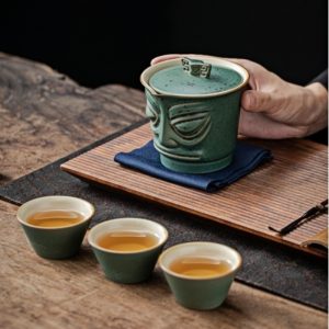 Creative Antique Sanxingdui Face Theme Ceramic Portable Travelling Tea Kit