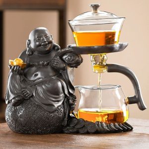 Creative Antique Zen Buddha Theme Lazy Semi-automatic Glass Tea Set For Sale