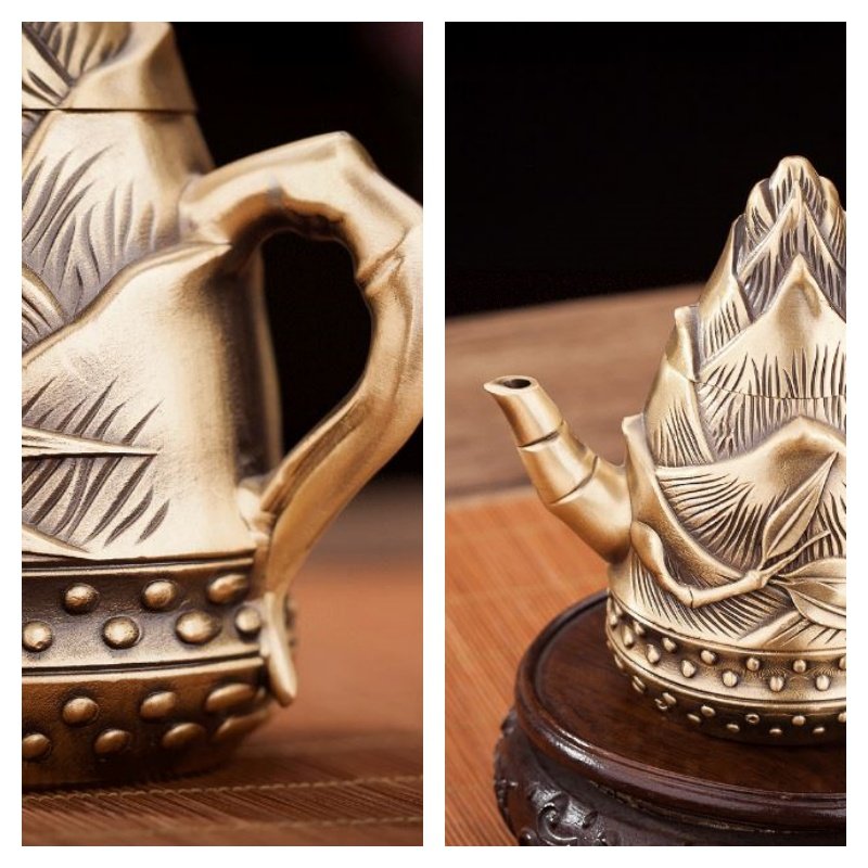 Creative Bamboo Shoots Shaped Handmade Antique Brass Teapots For Sale Creative Bamboo Shoots Shaped Handmade Antique Brass Teapots For Sale
