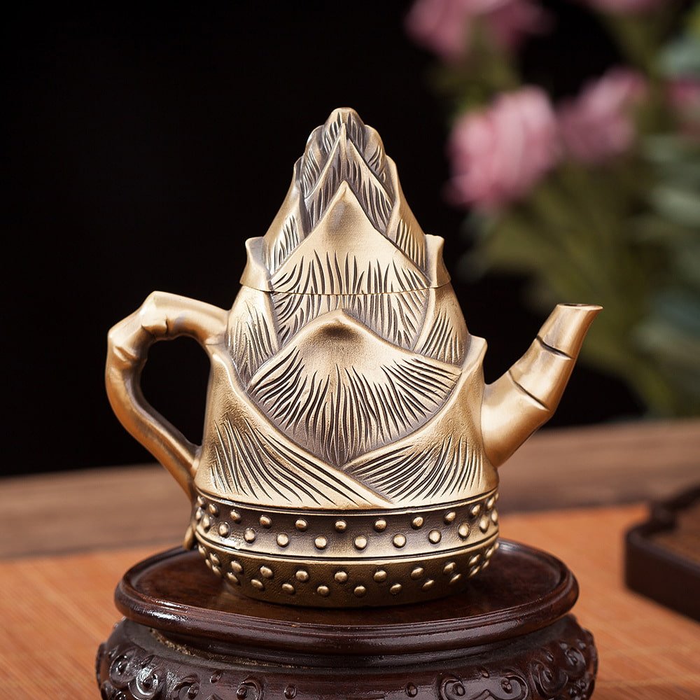 Creative Bamboo Shoots Shaped Handmade Antique Brass Teapots For Sale Creative Bamboo Shoots Shaped Handmade Antique Brass Teapots For Sale