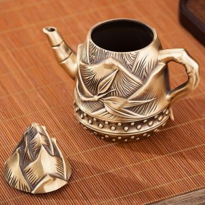 Creative Bamboo Shoots Shaped Handmade Antique Brass Teapots For Sale