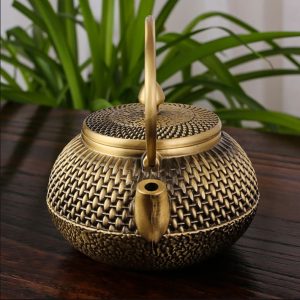 Creative Elegant Handcrafted Woven Brass Teapot Vintage With Lifting Beam Handle