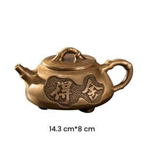 Creative Exquisite Carved Antique Characters Brushed Brass Tea Kettle For Sale