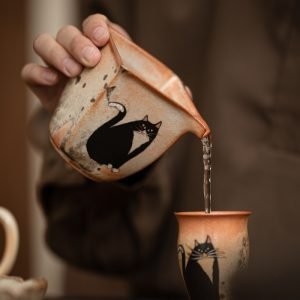 Creative Hand Painted Cute Shino Cat Ceramic Gilded In Silver Japanese Gongfu Fair Cup Gongfu Tea Accessories