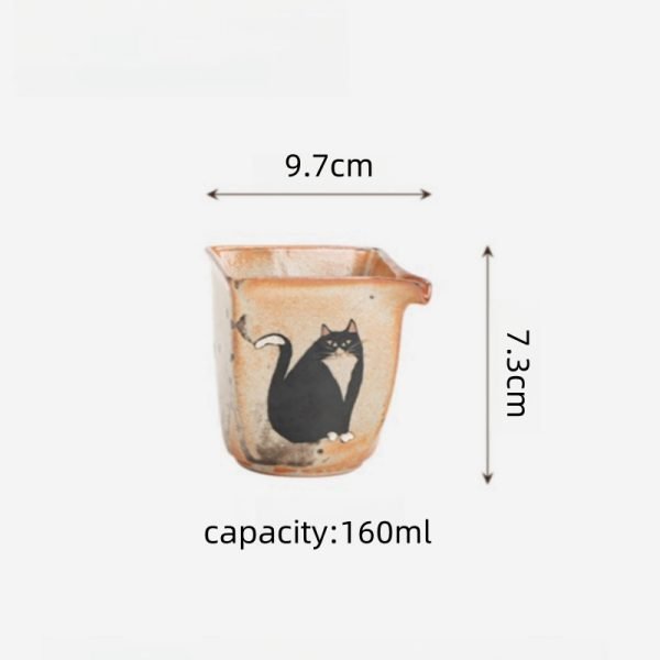 Creative Hand Painted Cute Shino Cat Ceramic Gilded In Silver Japanese Gongfu Fair Cup Gongfu Tea Accessories