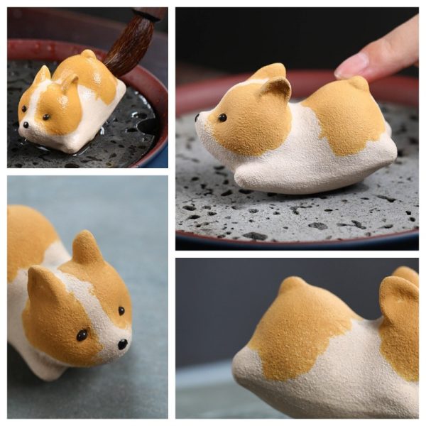 Creative Handmade Zisha Yellow Tea Pet Cute Small Dog Desk Decoration For Sale