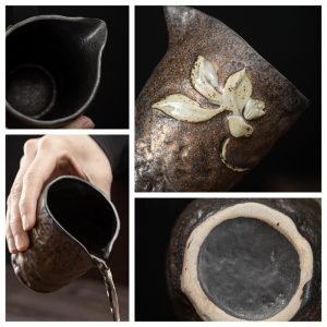 Creative Japanese Gilded Iron Rust Glaze Large Handmade Gongu Fair Cup With Lotus Pattern