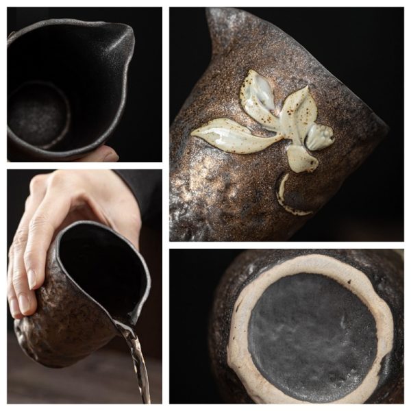 Creative Japanese Gilded Iron Rust Glaze Large Handmade Gongu Fair Cup With Lotus Pattern