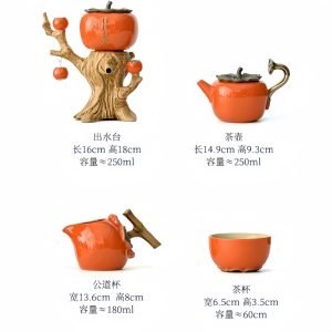 Creative Persimmon Shaped Ceramic Semi Automatic Lazy Tea Set
