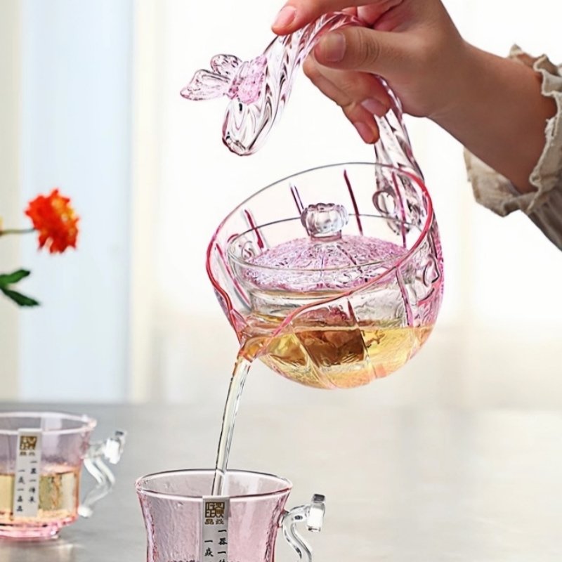 Creative Pink Crystal Heat Resistant Clear Milk And Flowering Tea Glasses Set For One Creative Pink Crystal Heat Resistant Clear Milk And Flowering Tea Glasses Set For One