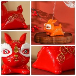 Creative Red And Yellow Color Changing Bunny Traditional Chinese Gongfu Tea Pet