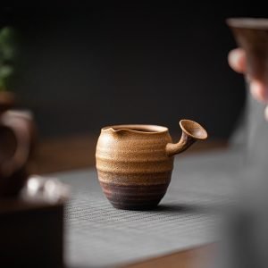 Creative Side-handle Brown Glaze Ceramic Small Fair Cup For Gongfu Tea Ceremony