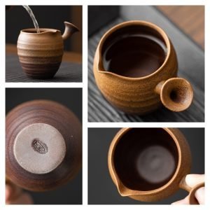 Creative Side-handle Brown Glaze Ceramic Small Fair Cup For Gongfu Tea Ceremony