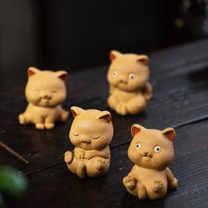 Cute Four Yellow Happy Fat Cats Tea Pets Gongfu Tea Accessories Desk Decoration For Sale