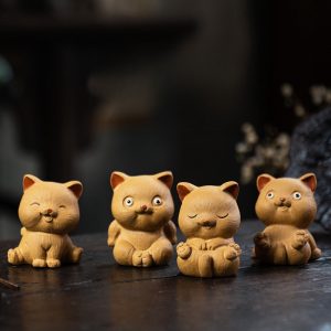 Cute Four Yellow Happy Fat Cats Tea Pets Gongfu Tea Accessories Desk Decoration For Sale