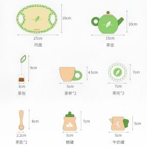 Cute Green Fresh Style Wooden Child Safe Pretend Afternoon Tea Party Set