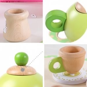 Cute Green Fresh Style Wooden Child Safe Pretend Afternoon Tea Party Set