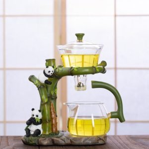 Cute Panda With Bamboo Theme Glass Semi-automatic Lazy Tea Set For Sale