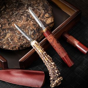Deer Horn Shaped Red Sandalwood And Stainless Steel Vintage Tea Ceremony Knife